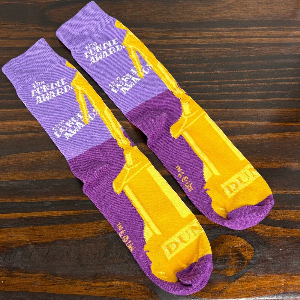The Office Dundie Award Dunder Mifflin Purple Yellow Socks Novelty Fandom Work